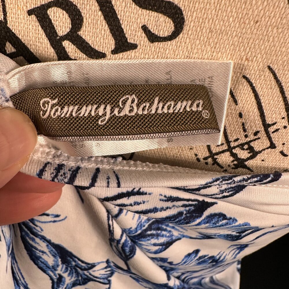 Tommy Bahama SwimSuit Top LG Ruched Floral ParisPrint Blue White Spaghetti Strap - Picture 7 of 9